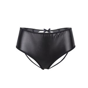 Sultry Black Leather Mesh Trim Open Hip Panties PT12632