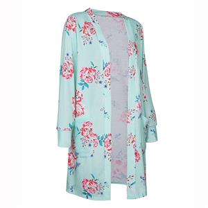 Women's Open Front Floral Print Pocket Long Sleeve Casual Coat N14560