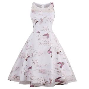 Retro Dresses for Women 1960, Vintage Dresses 1950's, Organza Dresses, Floral Print Dress, Cheap Party Dress, Sleeveless floral Dress, #N12958
