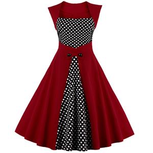 Charming Polka Dot Patchwork Sleeveless Cocktail Party Dress N12371