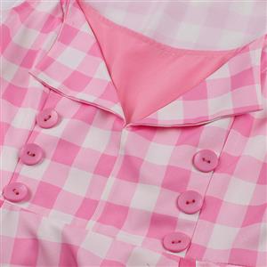 Women's Pink Vintage Tartan Plaid Patchwork Sleeveless Casual Cocktail Dress N23395