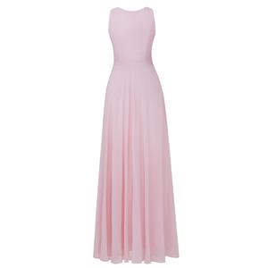 Women's Pink Sleeveless V Neck Pleated Beading Prom Evening Gowns N15939