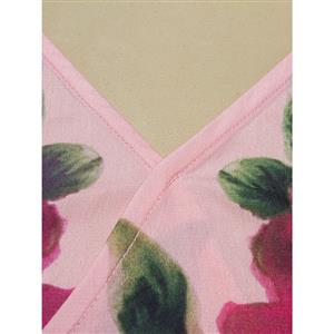 Women's Pink V Neck Sleeveless Empire Waist Floral Print Maxi Dress N15791