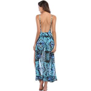 Sexy Blue Plant Print Cover Up N12614