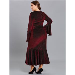 Women's Plus Size V Neck Flare Sleeve Fishtail Bodycon Dress N15538