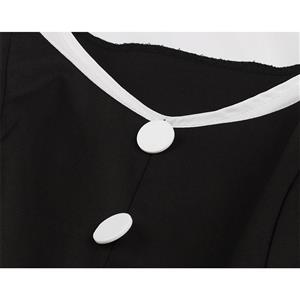 Plus Size Vintage Black and White Patchwork V Neckline Sleeveless High Waist Midi Dress N18657