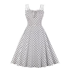 Adorable Polka Dots Strappy Sleeveless High Waist Summer Tea Party Swing Dress N20161