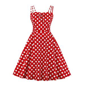 Adorable Polka Dots Strappy Sleeveless High Waist Summer Tea Party Swing Dress N20162