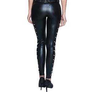 Punk Retro Black Lace Corset Lingerie&Faux Leather Pant Set N12771