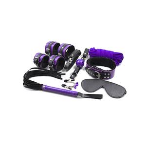 Purple Seductive Playtime Black Leather BDSM Adult Sex Toys Set Props MS11578