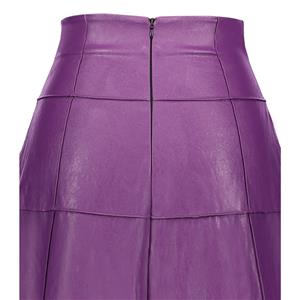 Fashion Women's Purple High-Waist A-line Faux Leather Long Skirt N15753