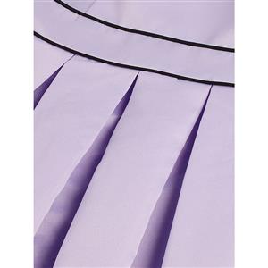 Sexy Women's Purple Round Neck Cap Sleeve Pleated Swing Midi Dress N14391
