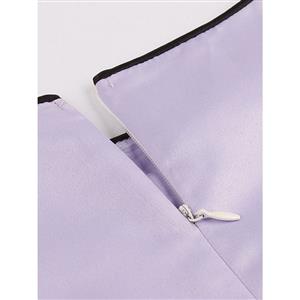 Sexy Women's Purple Round Neck Cap Sleeve Pleated Swing Midi Dress N14391
