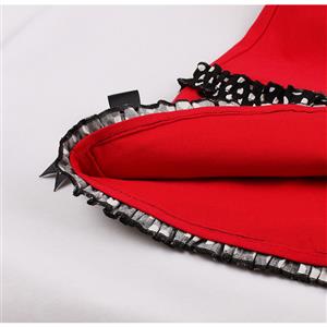 Red Black Elegant Round-neck Buttons Bowknots Sleeveless High Waist Midi A-dress N18268