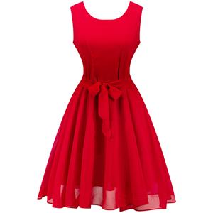 Elegant Red Sleeveless Chiffon Cocktail Party Valentine's Day Dress N12481