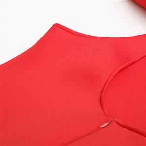Women's Sexy Red High Neck Sleeveless Backless Ruffled Falbala Bodycon Midi Dress N15936