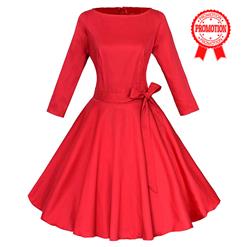 Classic 1950's Vintage Red Long Sleeves Casual Cocktail Party Dress N11637