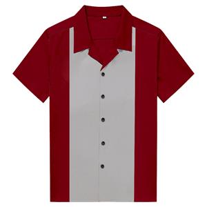 Red Male Splicing Beer Shirt Casual Fifties Bowling Shirt N16718