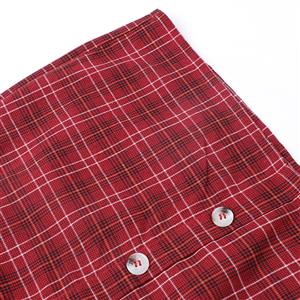 Fashion Red Plaid Print Button Back Cut Out Mini Dress N17969