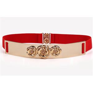 Luxury Metal Waist Belt, Rose Metal Red Waist Belt, Vintage Waist Belt Red, Waist Belt for Women, Fashion Dress Waist Belt, Elastic Girdle for Women, #N17002