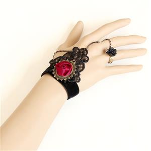 Retro Black Velvet Wristbannd Rose Lace Embellished Bracelet with Ring J18174