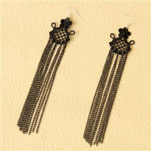 Retor Black Flower Lace Alloy Tassels Earrings J18400