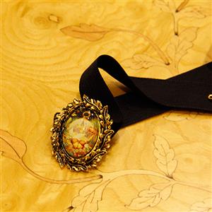 Retro Christmas Wreath Badge Black Choker Necklace J18623