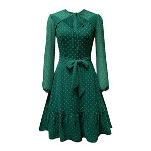 Vintage Lace-up Cut-out Bodice Long Sleeves Sashed High Waist Cocktail Party A-line Dress N21727