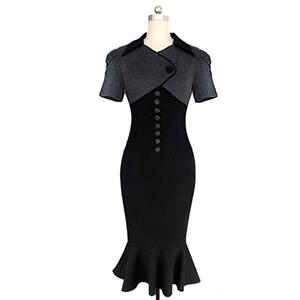 Retro 1950's Black Slim Fishtail Evening Bodycon Dresses N11538