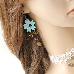 Retro Light Blue Flower Modeling with Bronze Metal Drop Earrings J18438