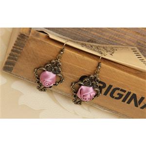 Retro Pink Rose Bronze Floral Earrings J18416