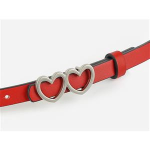 Retro Red Women's Fashion All-match Heart Jeans Thin Belt N18136