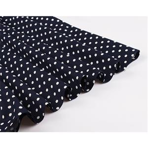 Fashion Navy-blue Lapel Half Sleeve Polka Dots Print Autumn A-line Swing Dress N20784