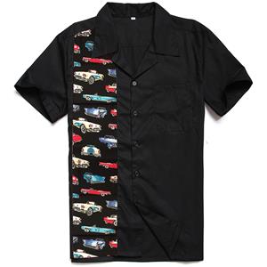 Vintage Roadster Pattern Casual Lapel Short Sleeve T-shirt N18813