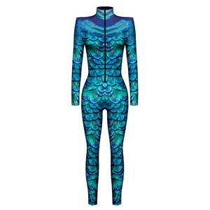 Blue Robot 3D Printed Unitard Humanoid High Neck Bodysuit Halloween Cosplay Costume N22331