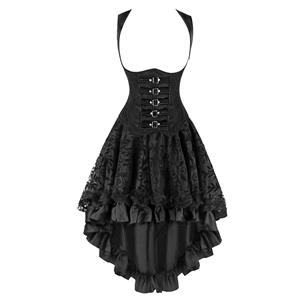 2Pcs Romantic Gothic Underbust Corset With Lace Dancing Skirt Set N12127