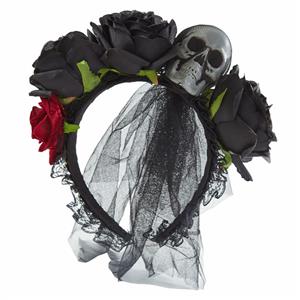 Gothic Dark Rose Skull Head Lace Gauze Headscard Halloween Hair Accessory J22906