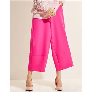 Mid Waist Pants, Womens Rose-Red Pants, Rose-Red Casual Pants for Women, Ninth Women Pants, Pocket Pants for Women, Plain Pants for Women, #N15776
