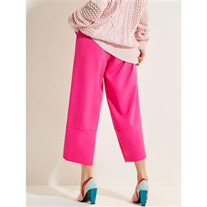 Women's Rose Red  Wide Legs Loose Ninth Pants N15776