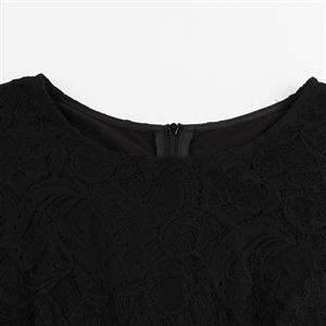 Charming Round Neck 3/4 Sleeves Floral Lace Cocktail Party Swing Dress N14192