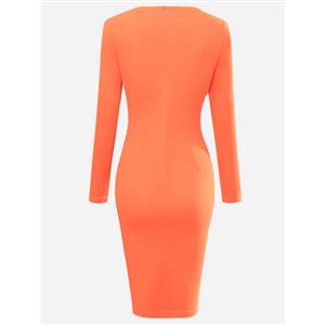 Women's Round Neck Long Sleeves Color Block Day Dresses N14961