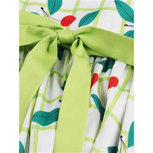 Summer Hot Selling Vintage Round Neck Short Sleeve Plaid Floral Printed Swing Dress N14227