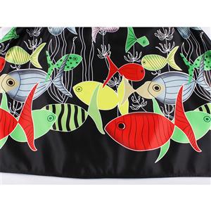 Fashion Round Neck Short Sleeves Colorful Fishes Printed High Waist Dress N18039