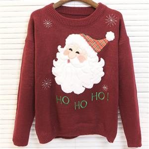 Cute Santa Snowflakes Knitted Sweater Pullover N12260