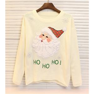 Christmas Sweater, Santa Snowflakes Knitted Sweater, Cheap Women's Pullover, Sexy Sweater for Women, #N12262