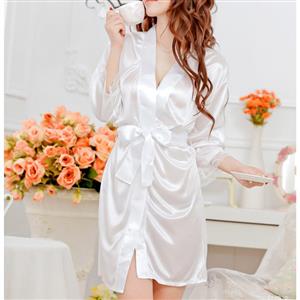 Fashion White Lightweight Soft Satin Half Sleeve Nightgown Sleepwear Robe N17112