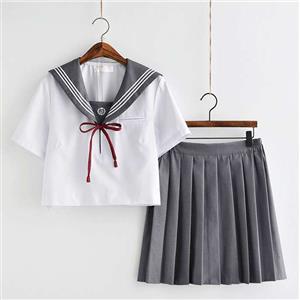 Cute Navy Collar Bow Short Academy Uniform Sets School Girl Cosplay Costume N20554