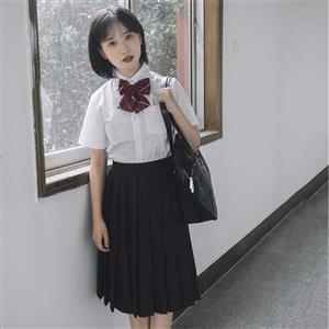 Lovely Lapel Tie Short Sleeve Blouse With Pleated Skirt Set School Girl Cosplay Costume N20555