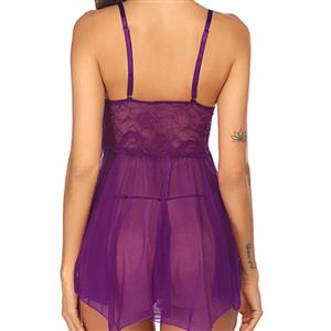 Sexy See-through Lace Mesh Low-bra Spaghetti Straps Soft Nightgown Babydoll Chemise N23389