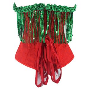 Christmas Sequin Fringe Corset Women Waist Slim Fit Satin Corset Tie Decorative Corset N23461